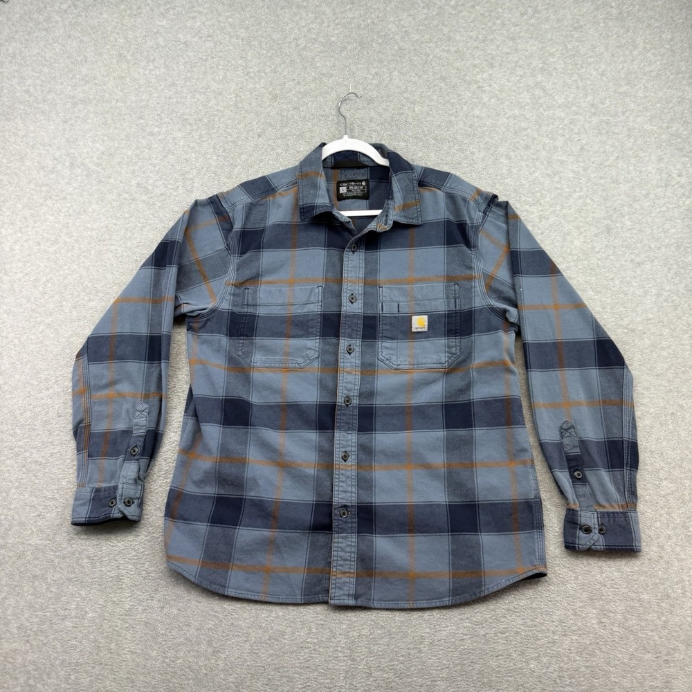 Carhartt Shirt Flannel HG7 Rugged Flex Plaid Blue Mens Large 106352 Workwear EUC